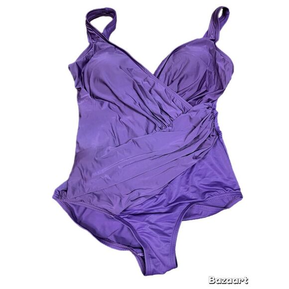 EXCLUSIVE OF TRIMS Purple one piece tummy control￼swimsuit size 8-10 - Picture 1 of 8